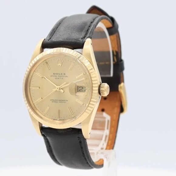 Vintage 34mm Rolex 15037 Date Men's Automatic Wristwatch 14k Gold Full Set - Picture 1 of 6